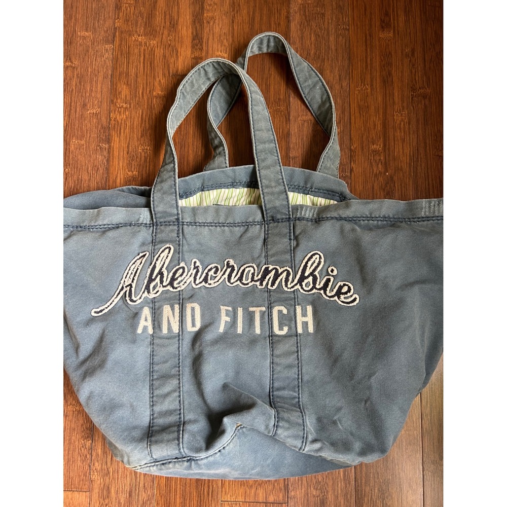 Y2K Abercrombie & Fitch 3 compartment Blue Canvas Tote Bag Heritage Logo